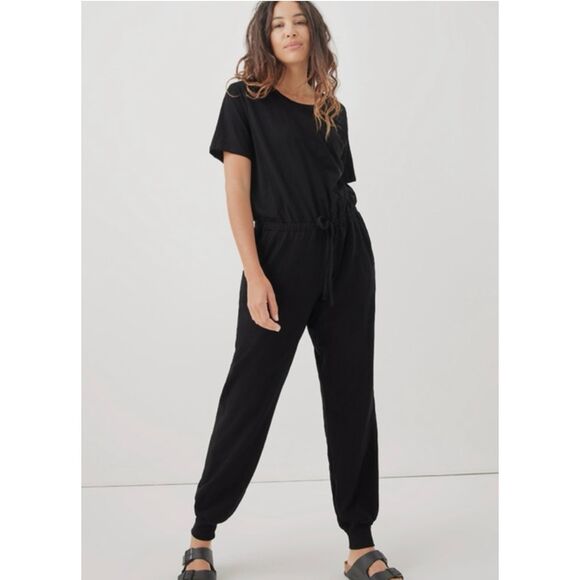 Pact Pants - PACT Relaxed Slub House Jumpsuit 100% Organic Cotton Black Lg